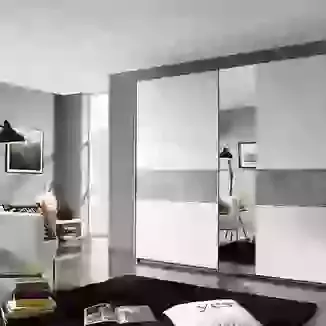 White, Grey and  Mirror Sliding 2 Door Wardrobe 218cm